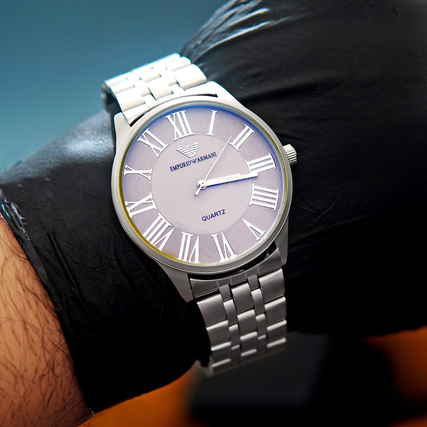 EMPORIO ARMANI Classic Grey Dial Silver Stainless Steel Watch For Men