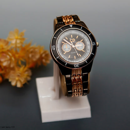Stainless two tone Band Quartz Wrist Watch CD Collection Turntable Dial Men