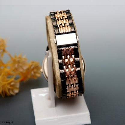 Stainless two tone Band Quartz Wrist Watch CD Collection Turntable Dial Men