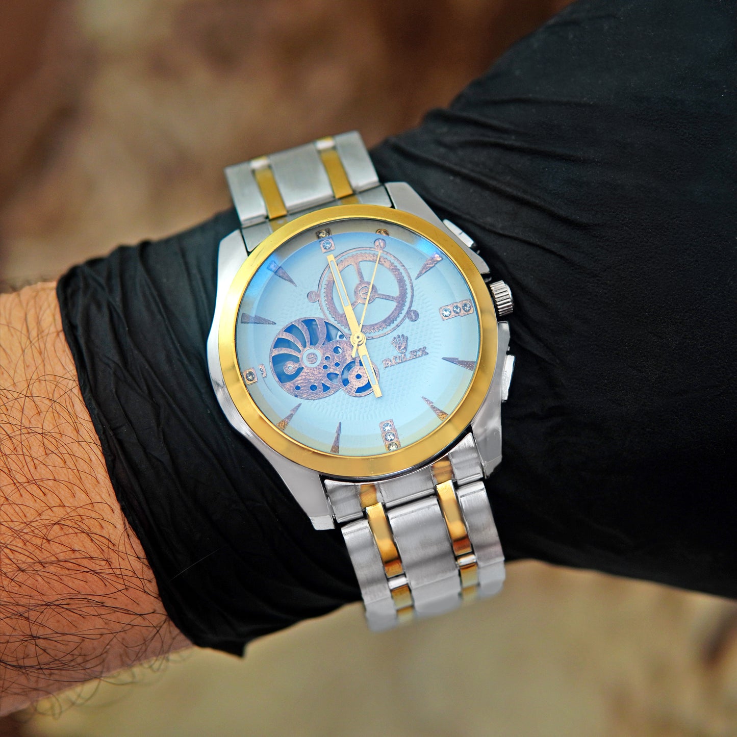 Rolex Luxury Quartz Watch - Gold & Silver Stainless Steel Chain -Rolex Men’s Elegant Quartz Watch - Dual-Tone Design