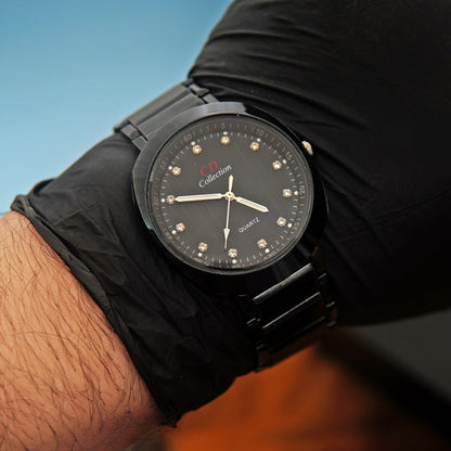 Stainless black OVAL Band Quartz Wrist Watch Black OVAL CD Collection Turntable Dial Men